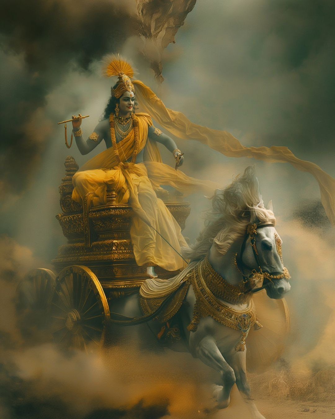 Krishna drives his chariot into battle