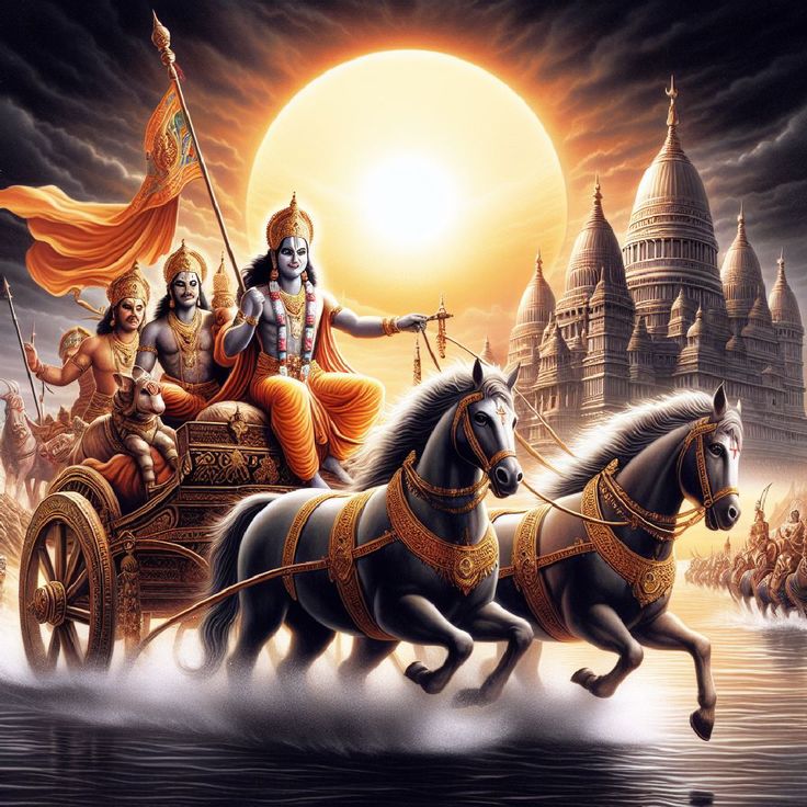 Krishna guides Arjuna during Kurukshetra war