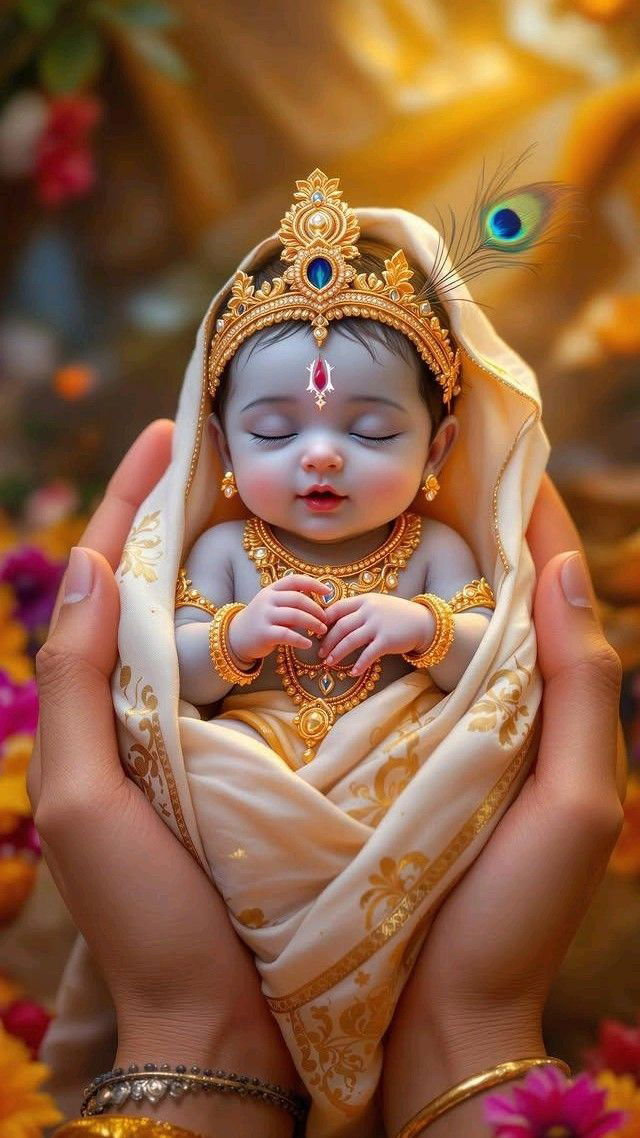 Baby Krishna in divine hands
