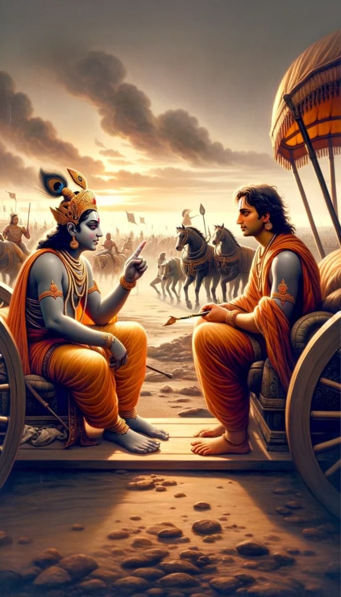 Krishna explains Bhagavad Gita to Arjuna