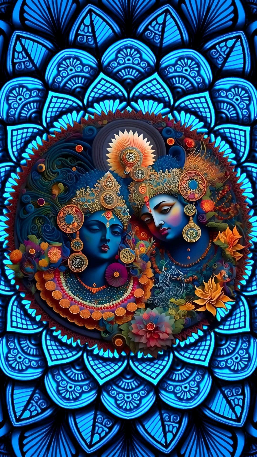Radha Krishna cosmic mandala wallpaper