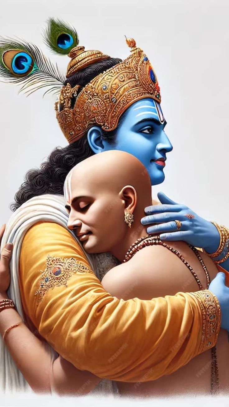 Krishna and Radha loving embrace portrait