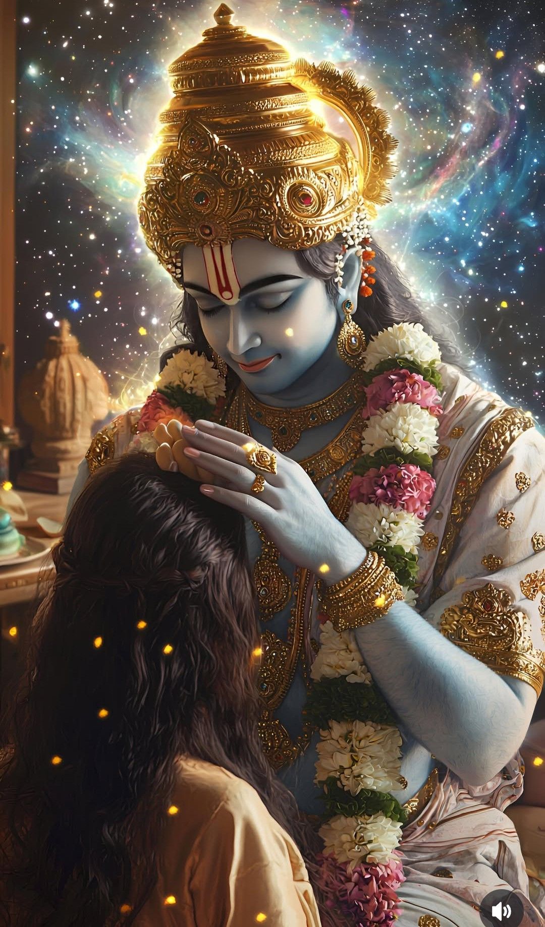 Krishna lovingly blesses Radha.