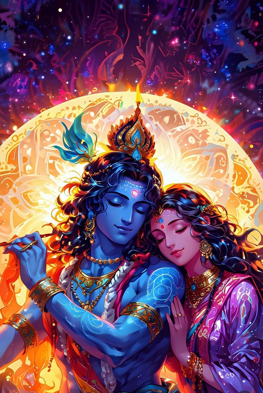 Krishna and Radha divine embrace wallpaper