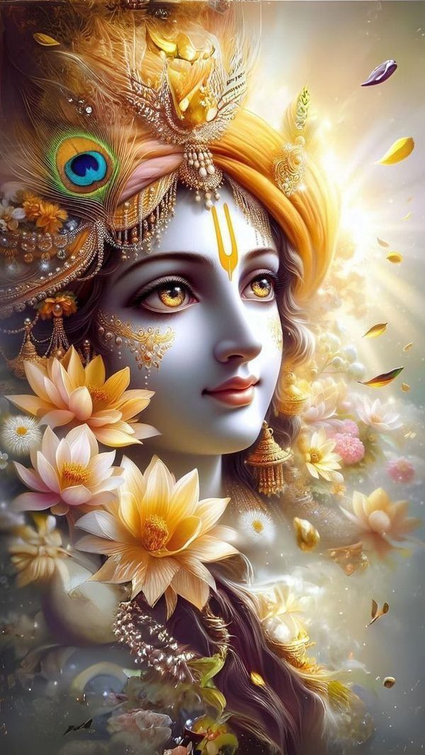 Divine Krishna with lotus flowers