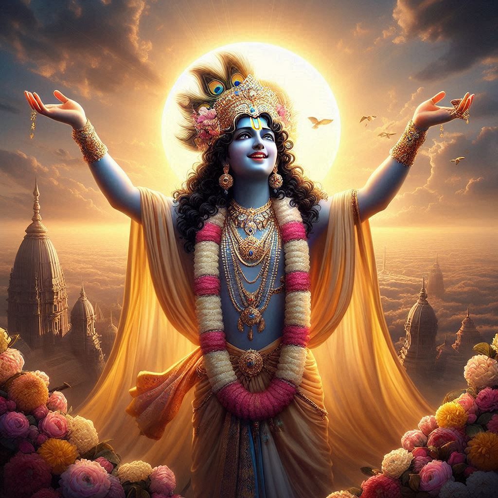 Lord Krishna radiating divine light.
