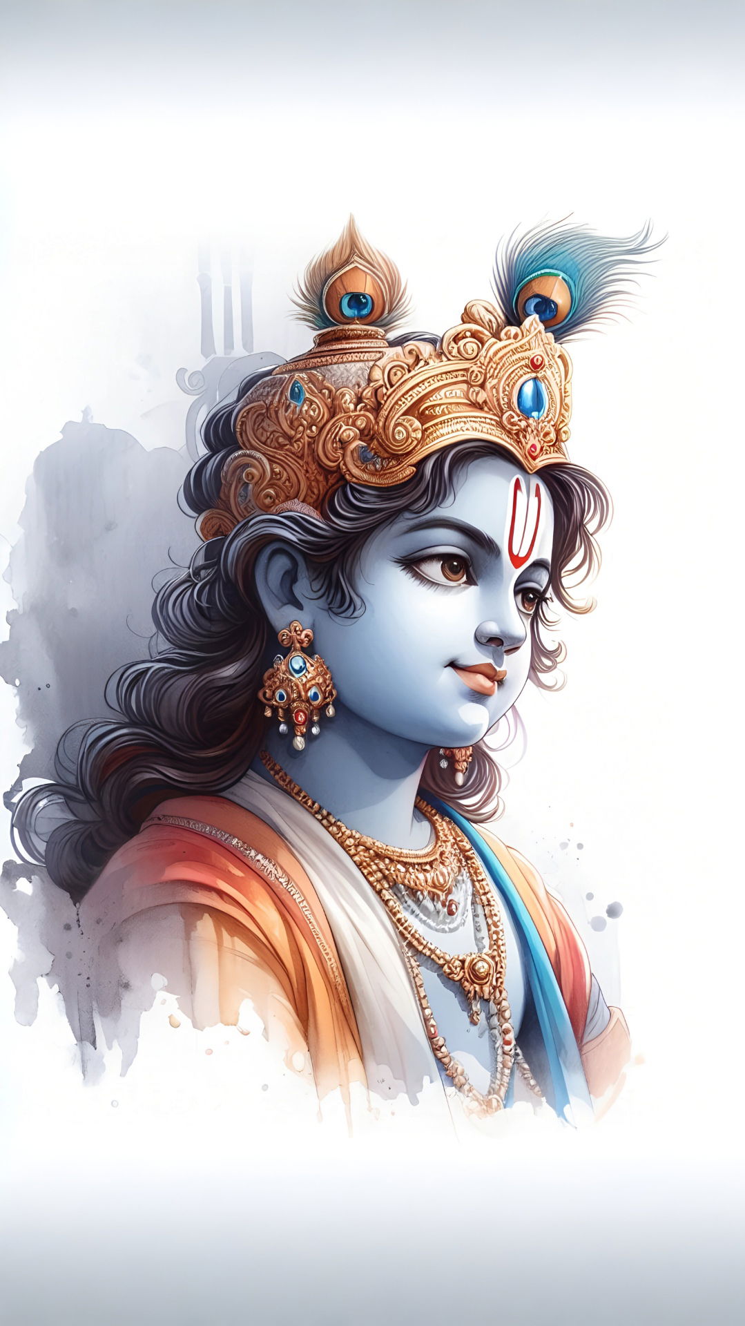Lord Krishna portrait with flute and peacock