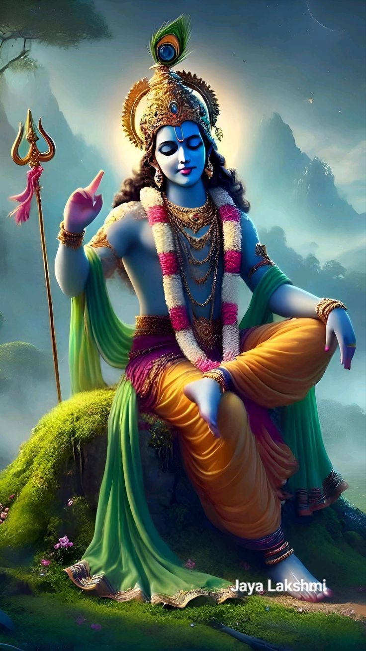 Lord Krishna playing the flute beautifully