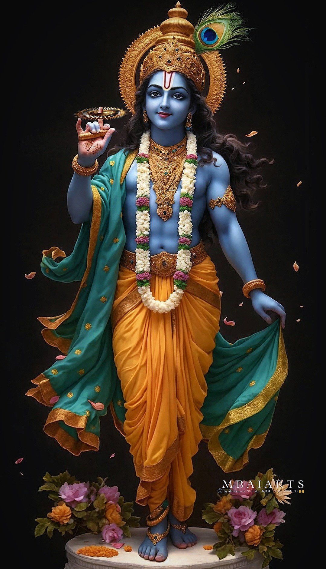 Lord Krishna with flute and diya