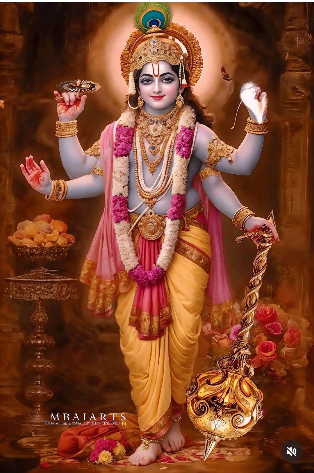 Lord Krishna playing the flute divine
