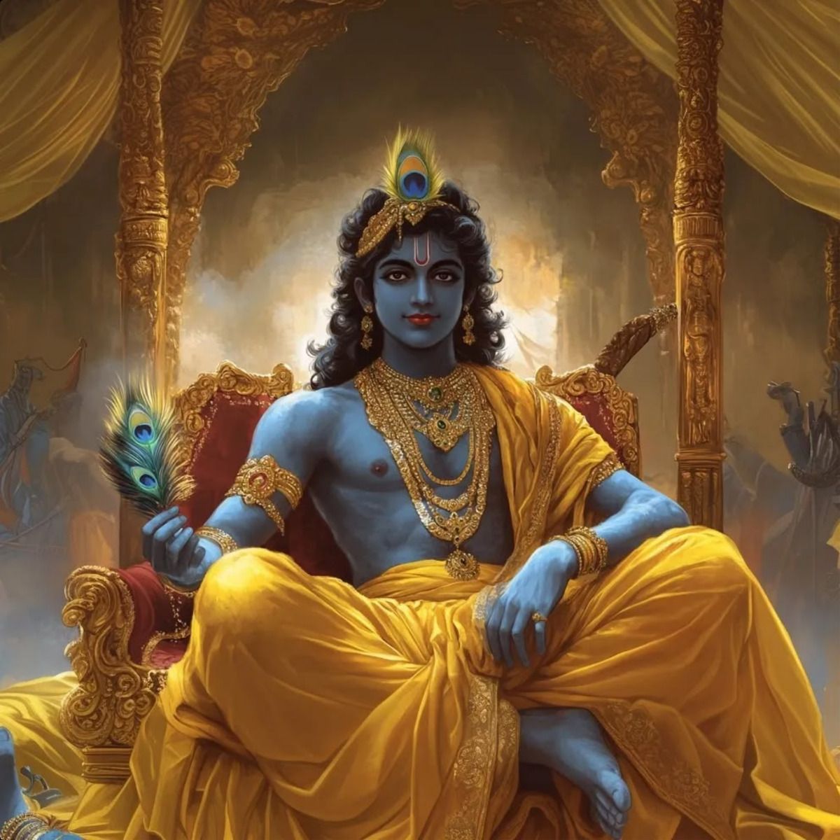 Lord Krishna on golden throne
