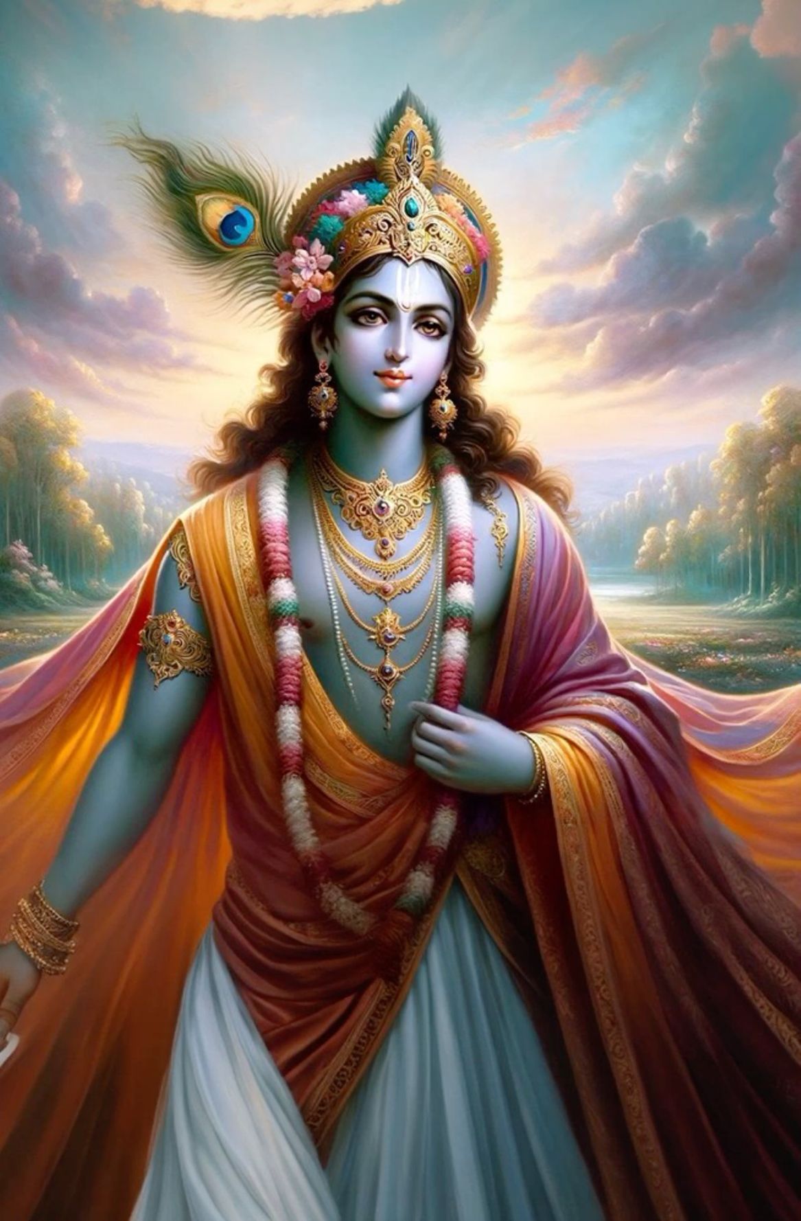 Lord Krishna with peacock feather and smile