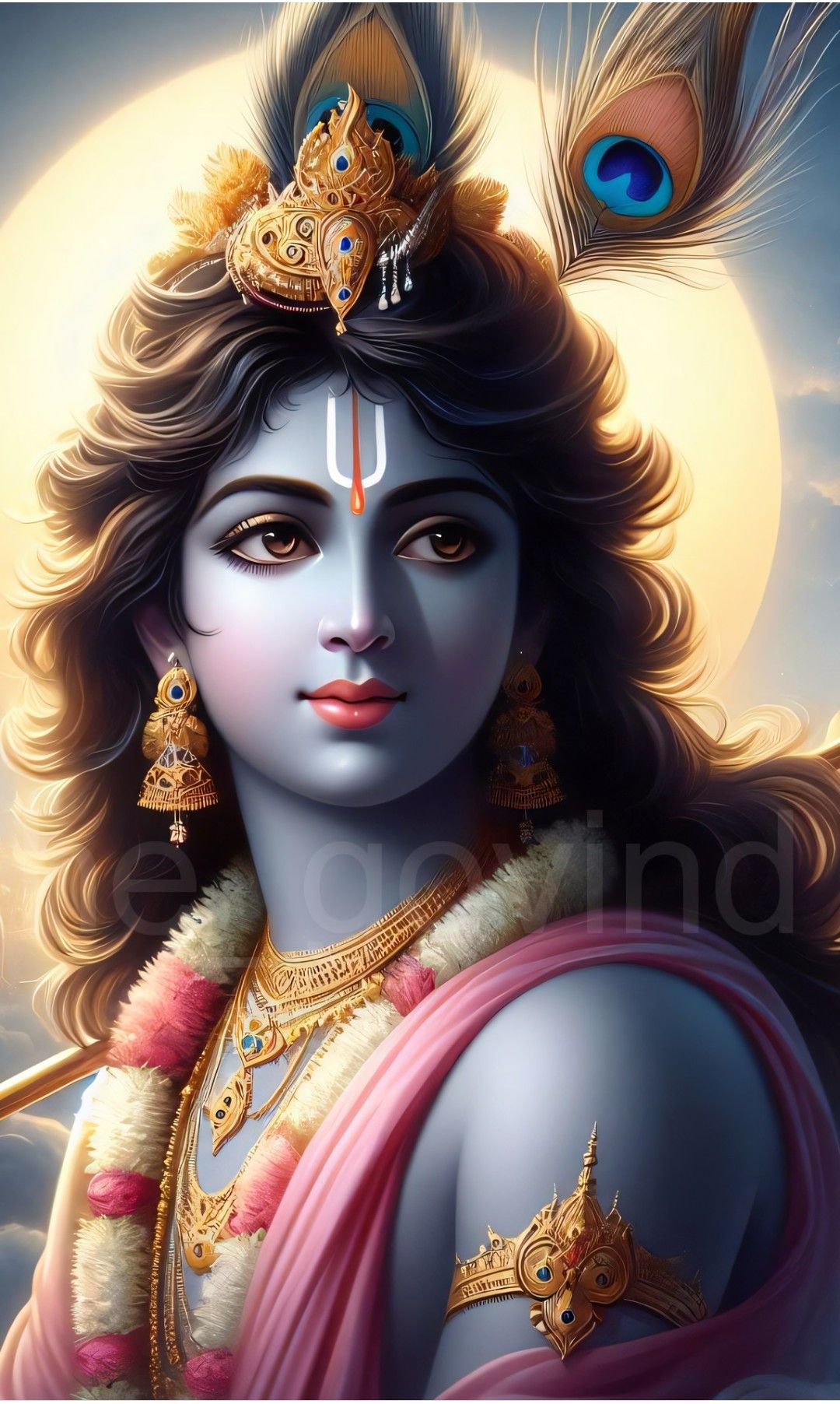 Lord Krishna with flute and peacock feather