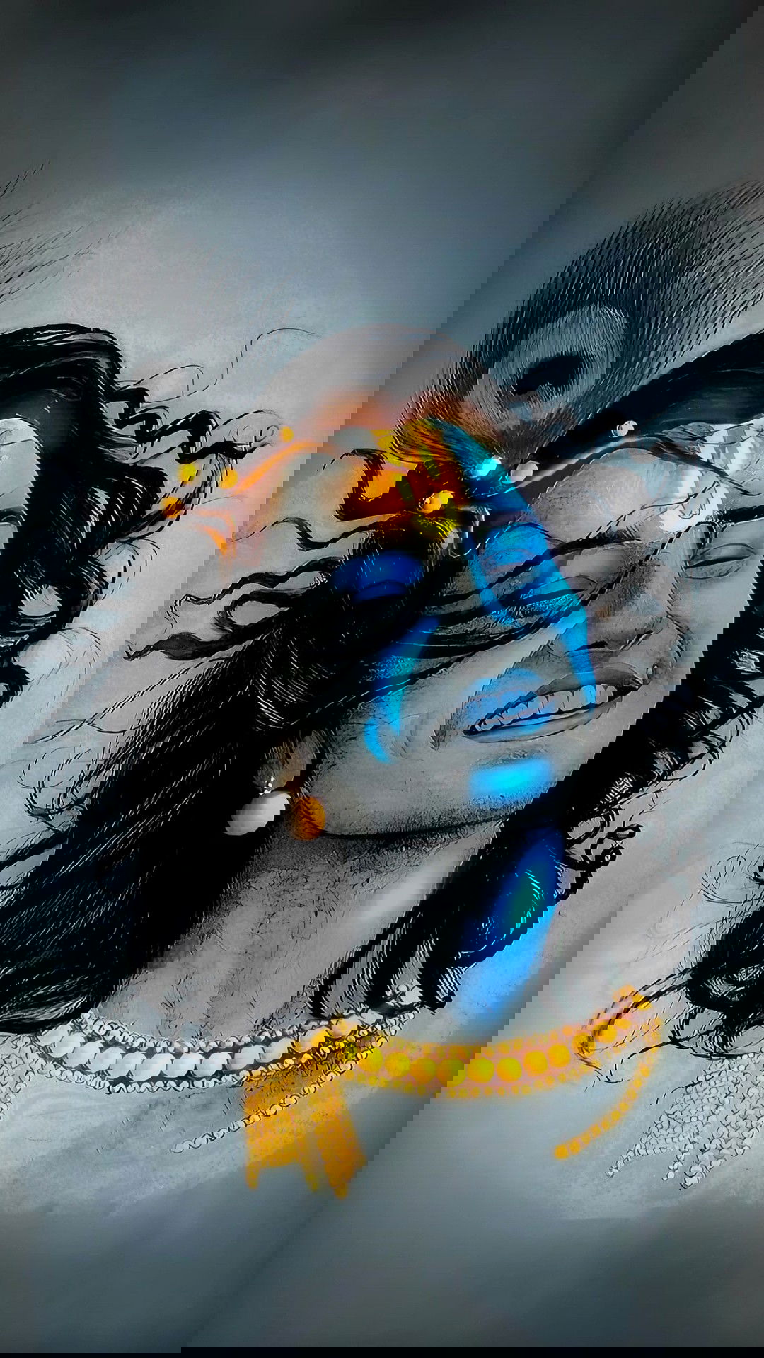 Serene portrait of Lord Krishna with feather