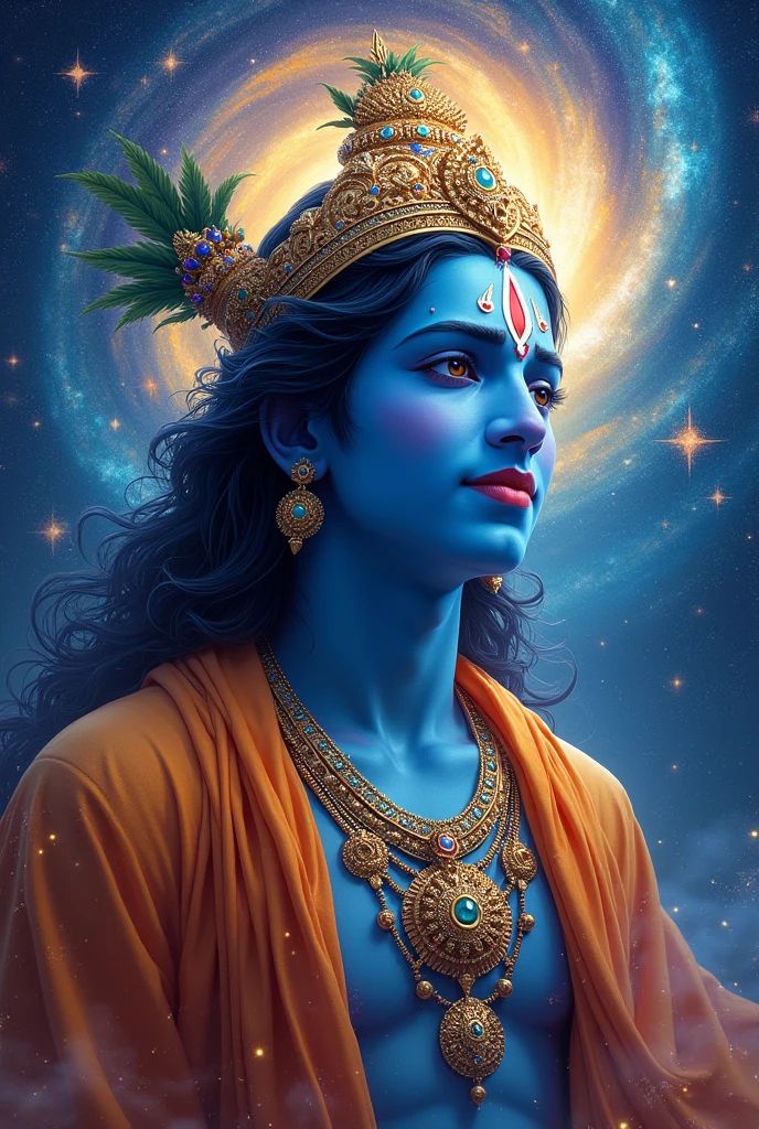 Divine Krishna portrait with peacock feather