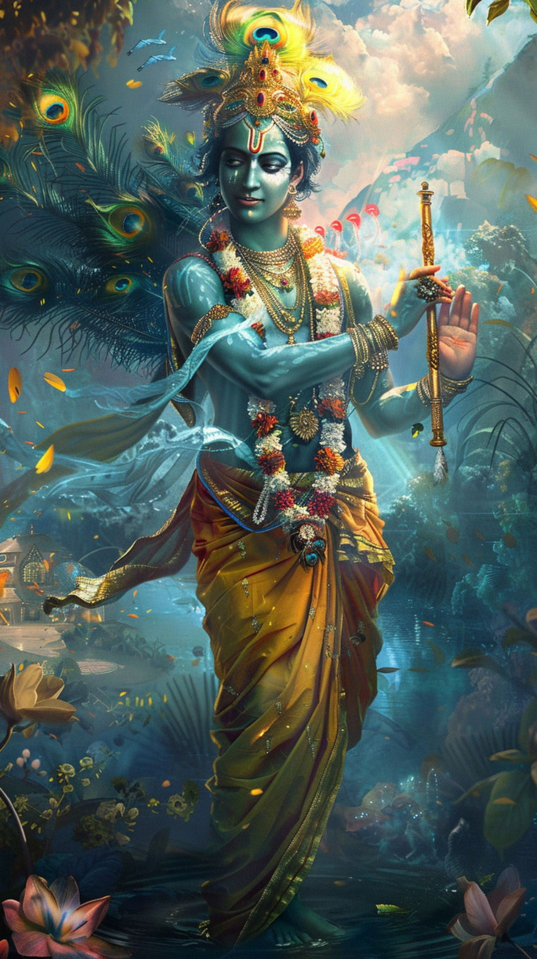 Lord Krishna playing the flute, divine image