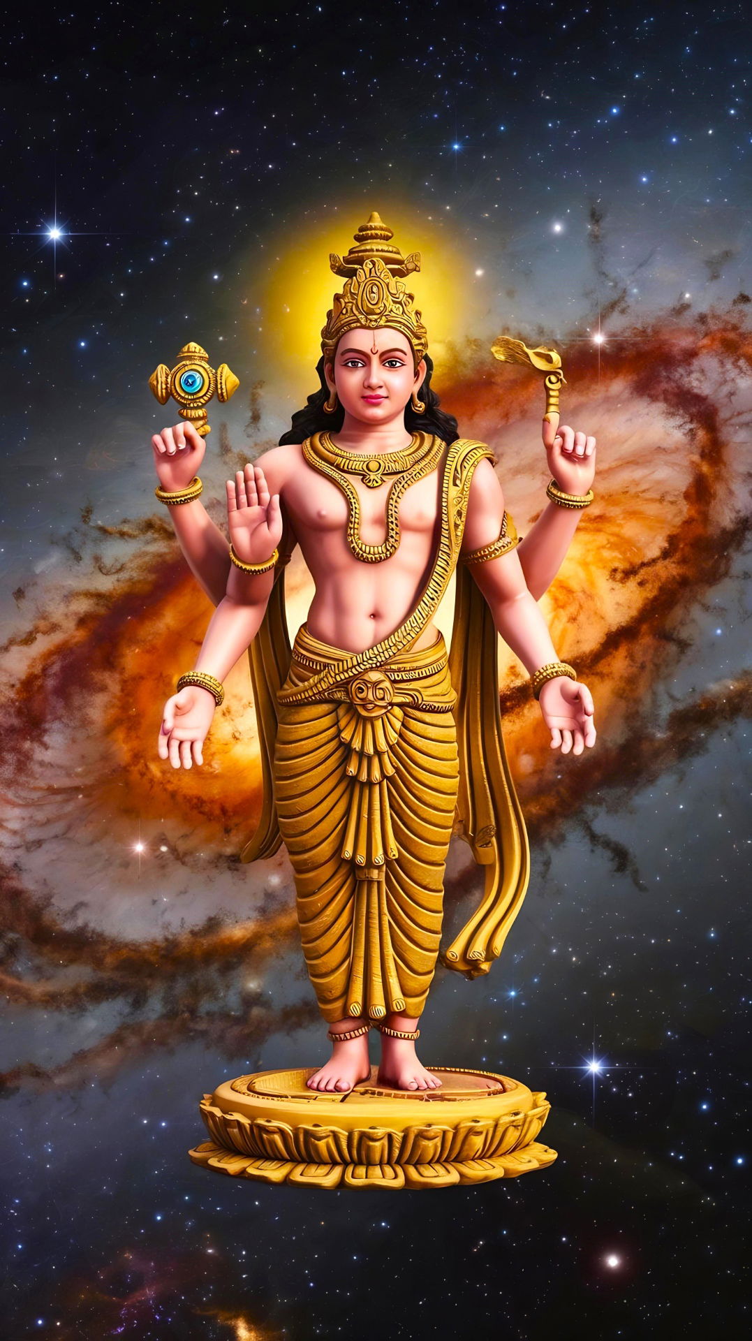 Golden Krishna amidst cosmic background