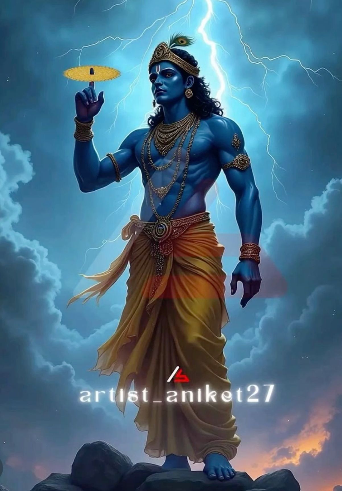 Krishna amidst storm commanding elements