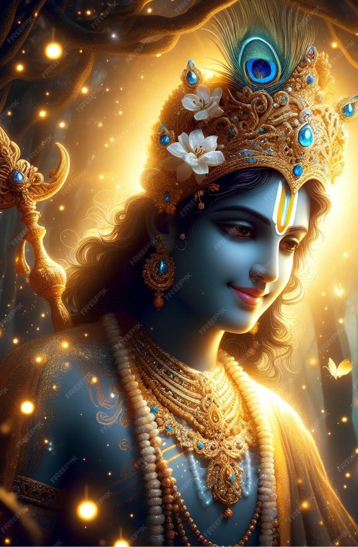 Krishna with peacock feather, divine portrait