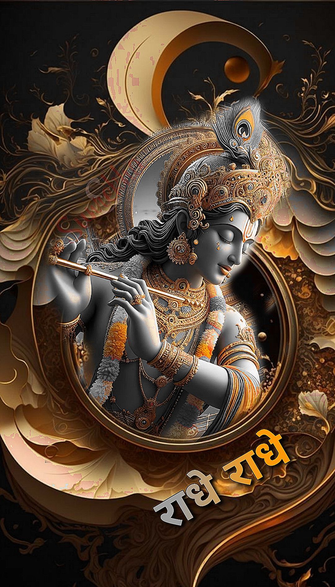 Lord Krishna playing a flute, divine art
