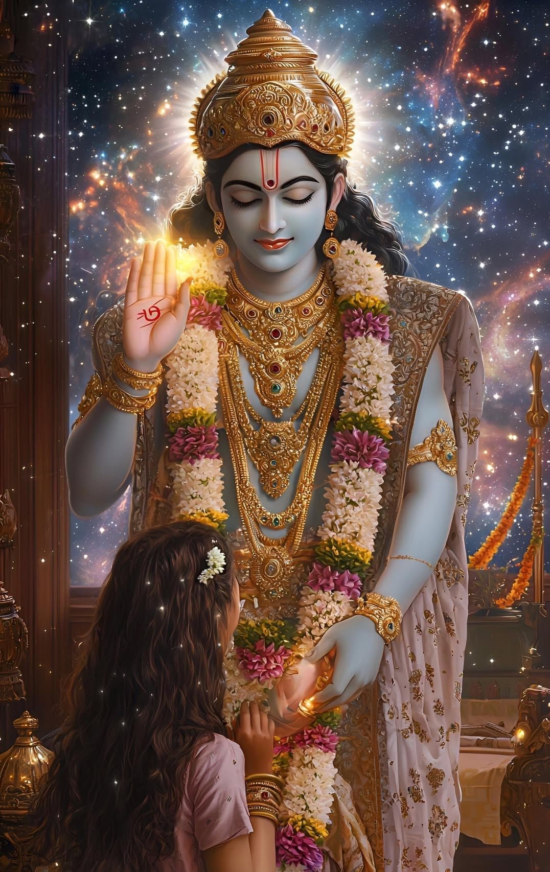 Lord Krishna blessing a devotee