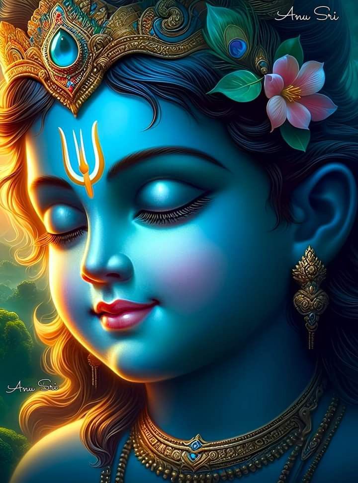 Blue-skinned Krishna with peacock feather
