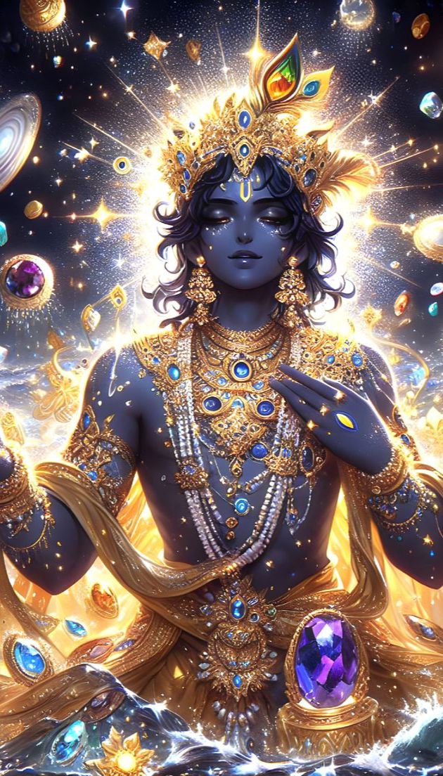 Divine Krishna portrait with cosmic background