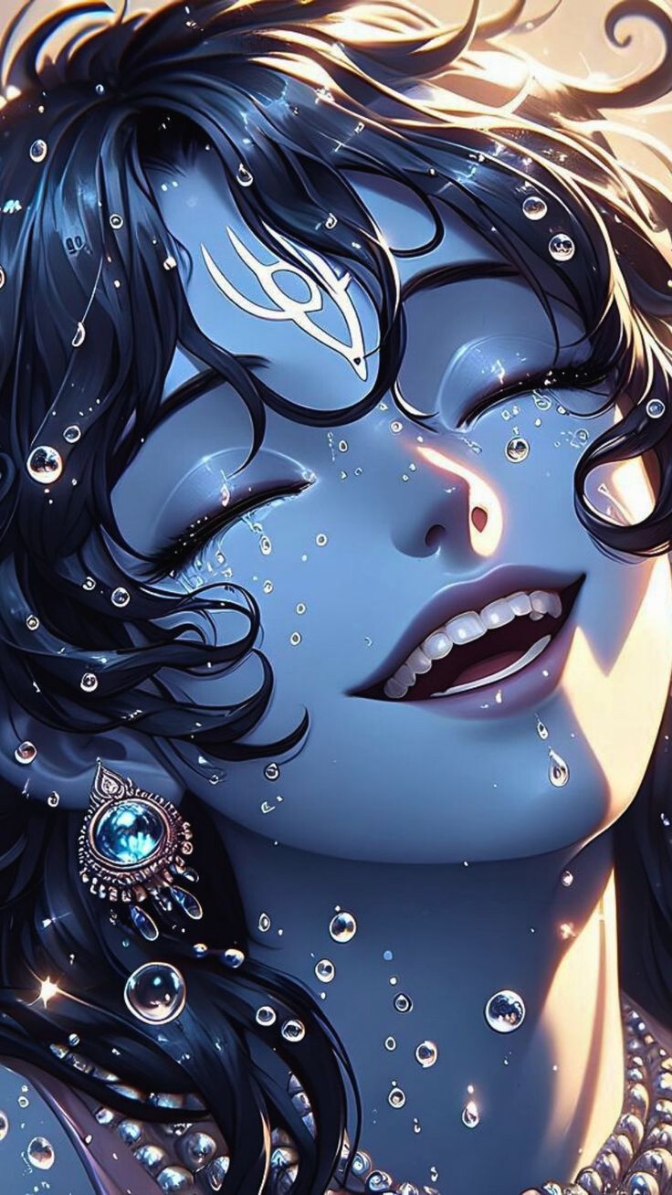 Divine portrait of Lord Krishna face.