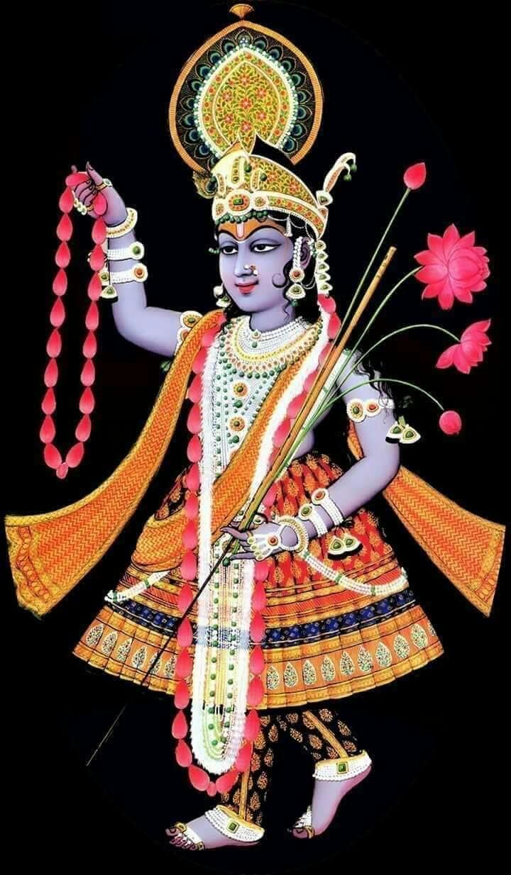 Lord Krishna with flute and lotus