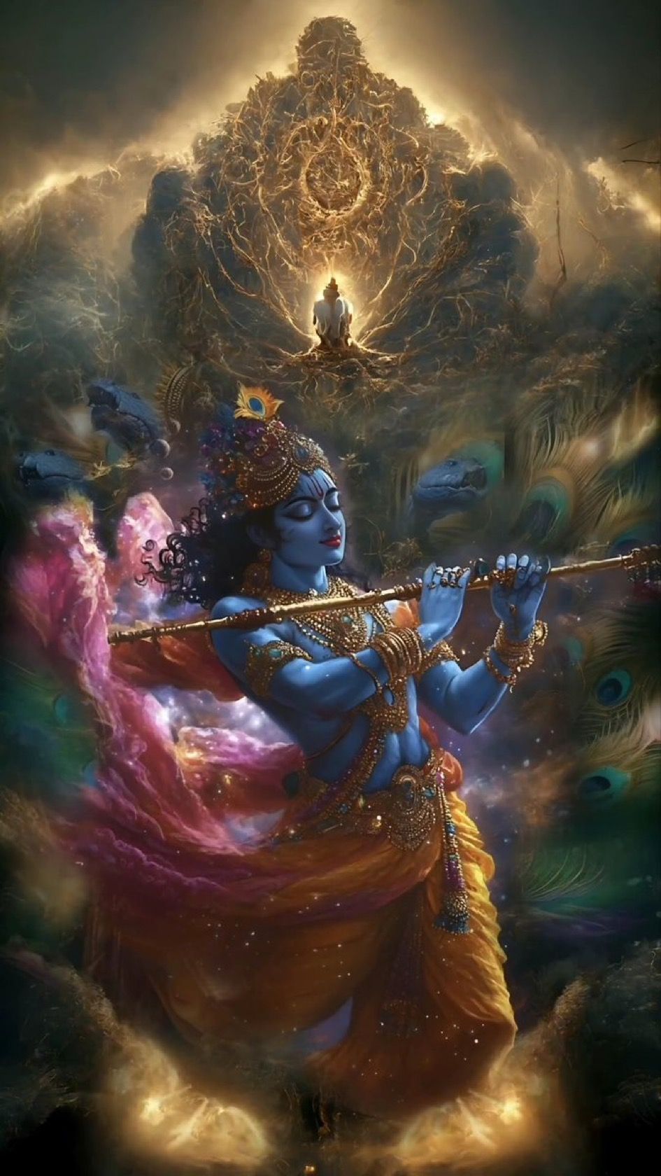 Krishna playing flute cosmic wallpaper