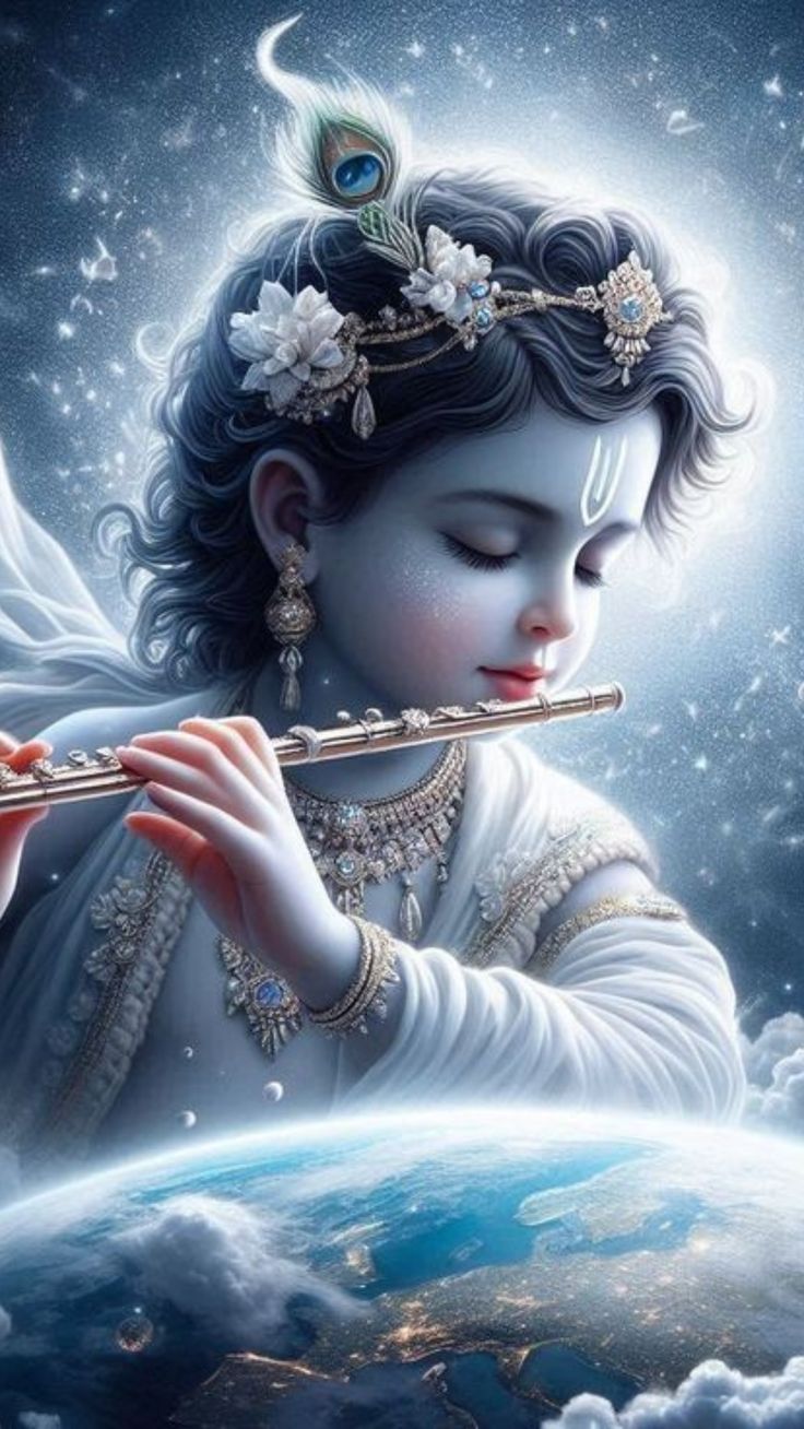 baby krishna playing flute divine wallpaper