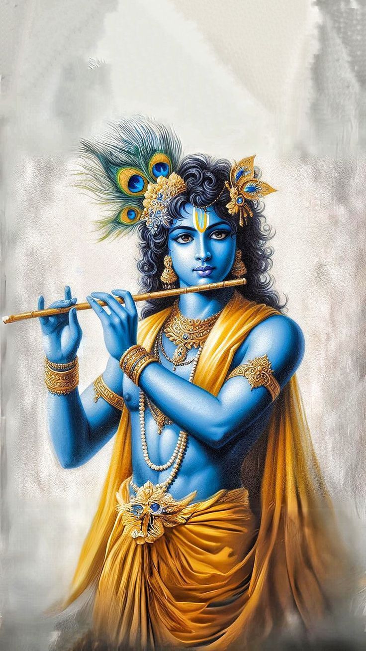 Krishna playing flute peacock feather deity