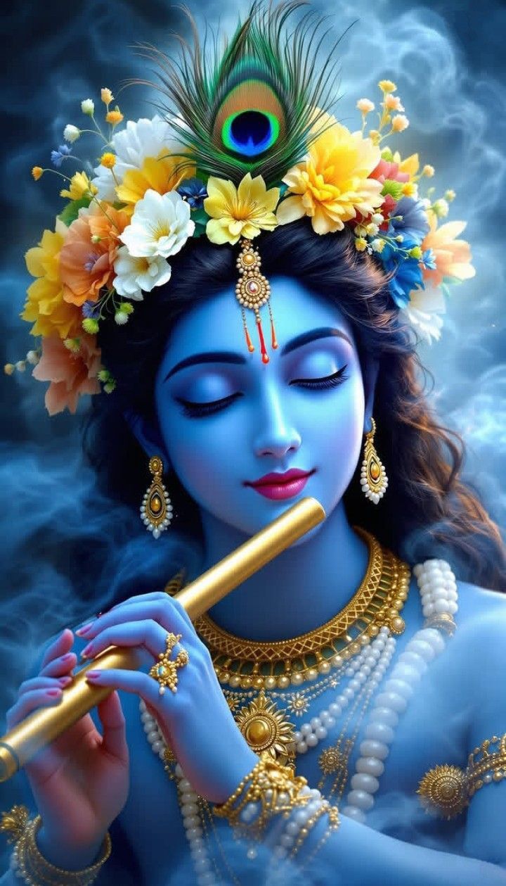 Krishna playing a flute, divine art