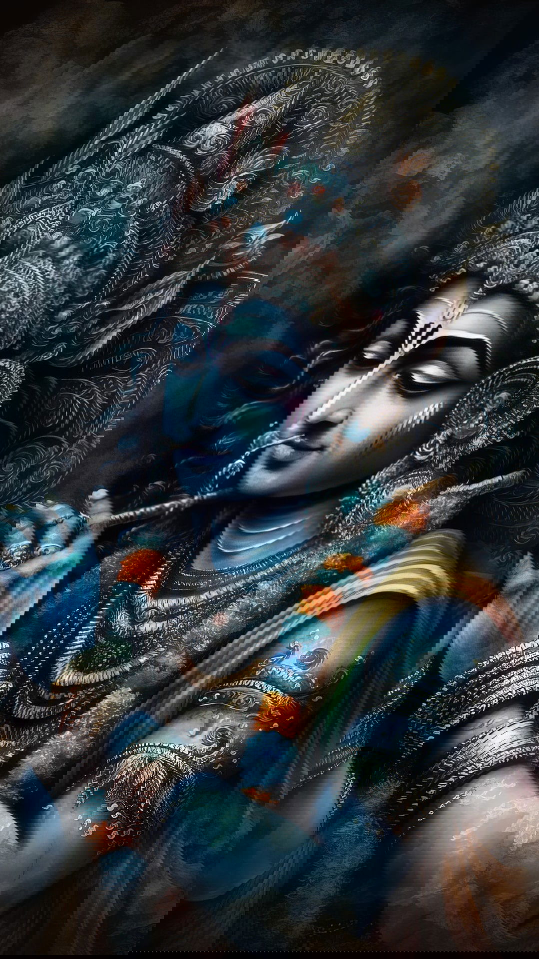 Lord Krishna playing a flute, divine art