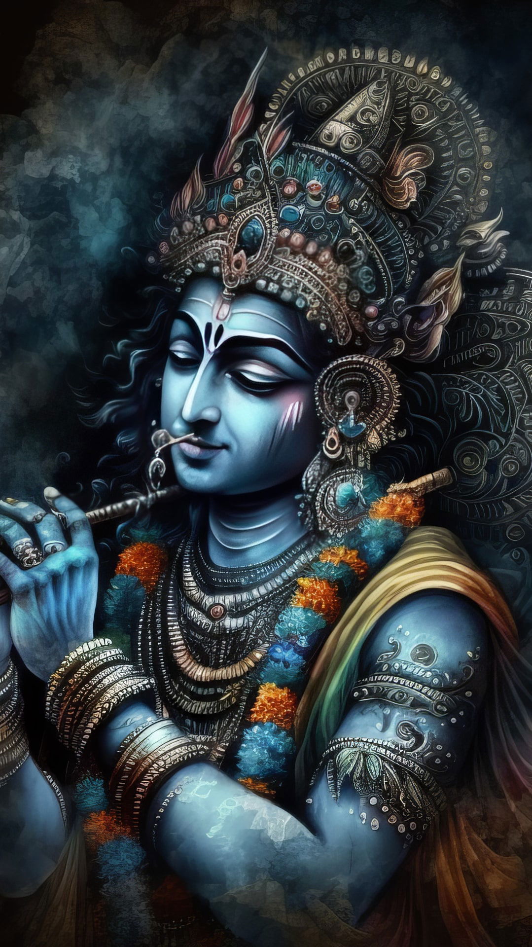 Lord Krishna playing a flute, divine art