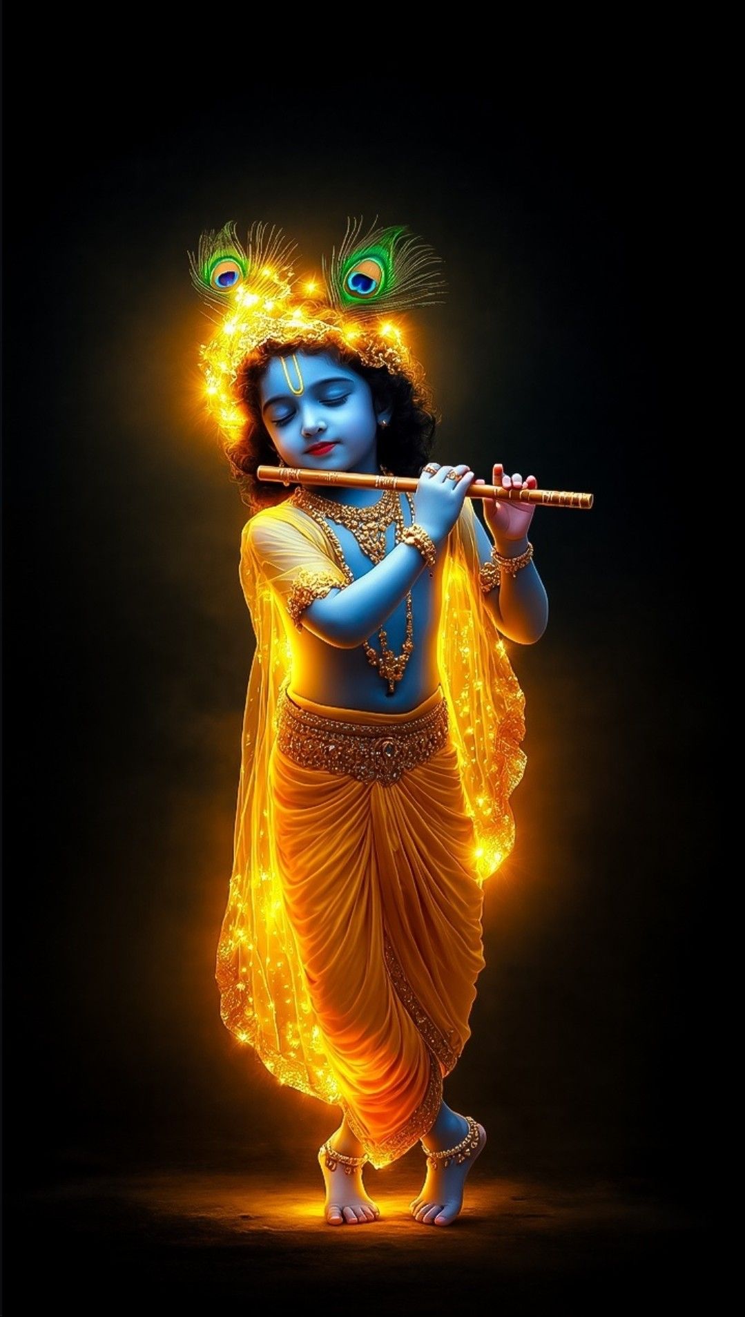 Krishna playing flute with golden aura