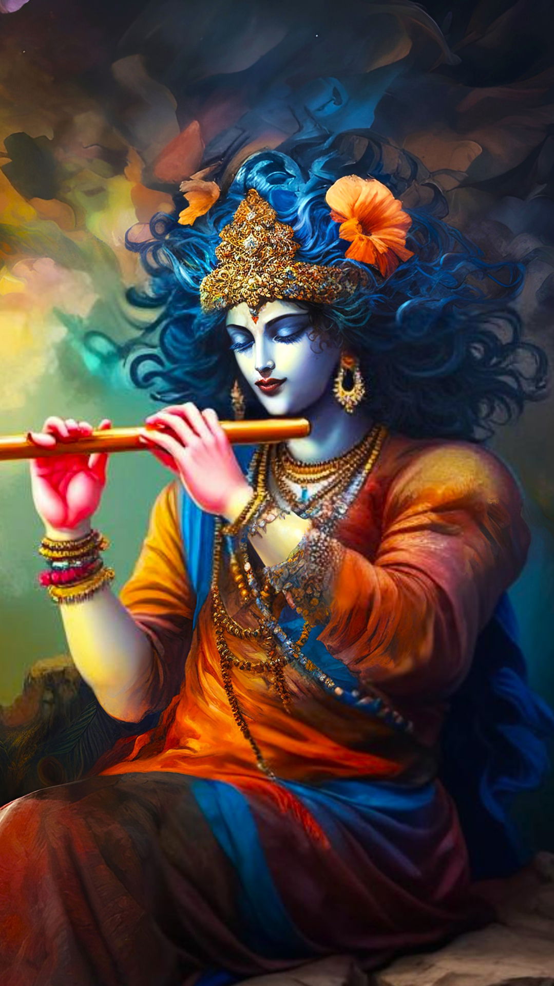 Krishna playing a melodious flute tune