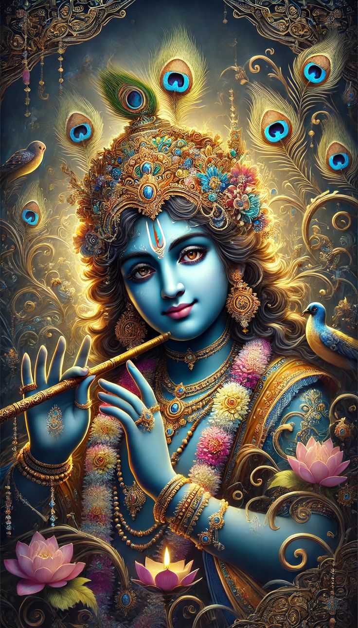Krishna playing the flute, divine portrait
