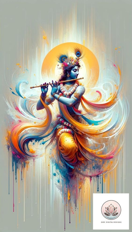 Krishna playing flute, divine art