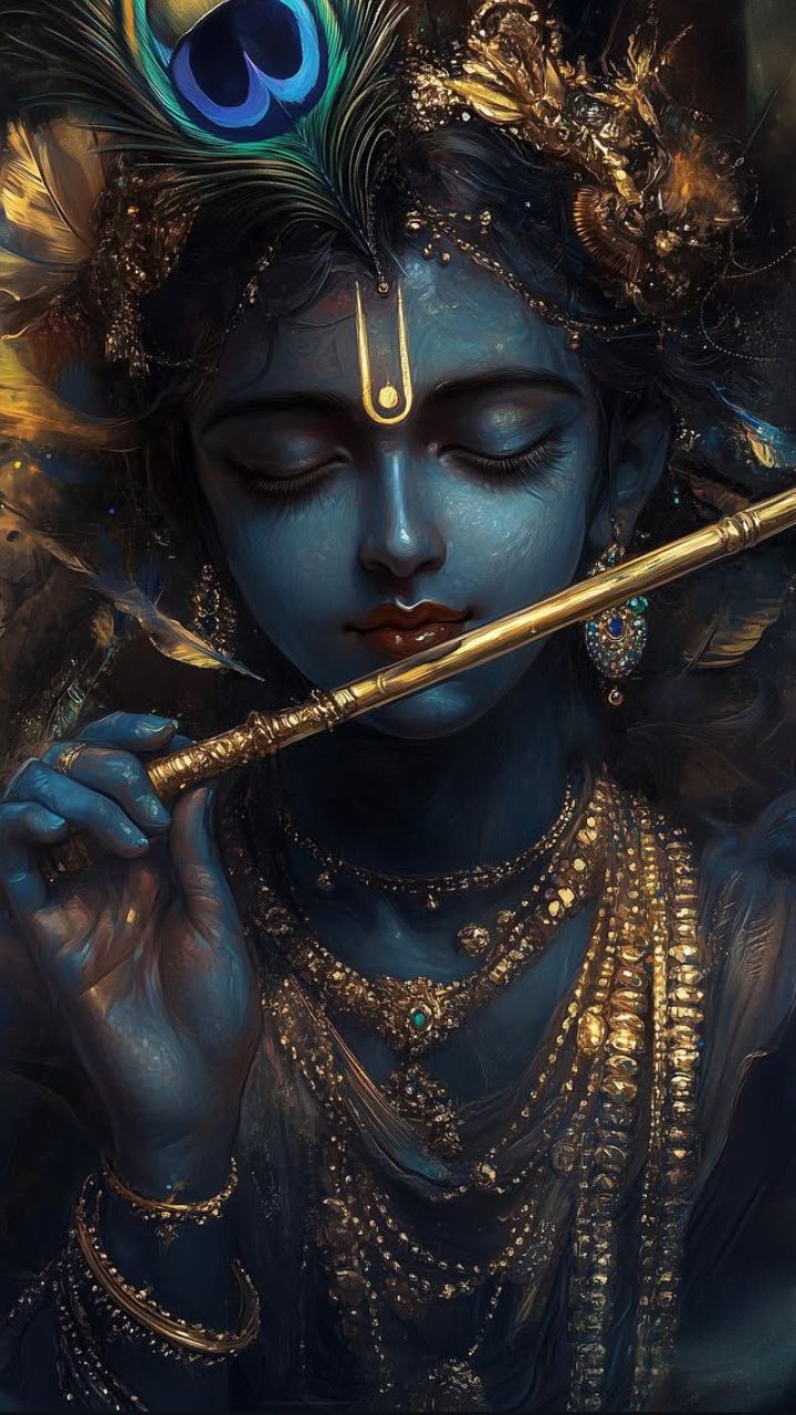Krishna playing a flute, divine portrait