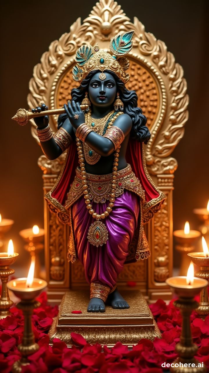 Lord Krishna with flute and peacock feather