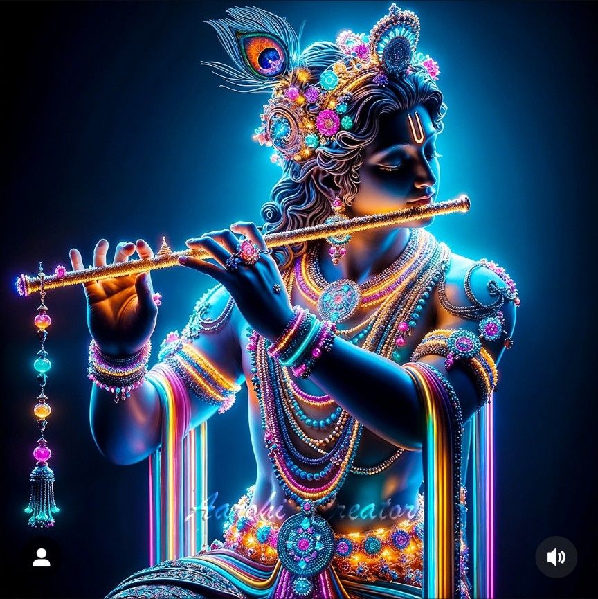 Krishna playing flute with peacock feather