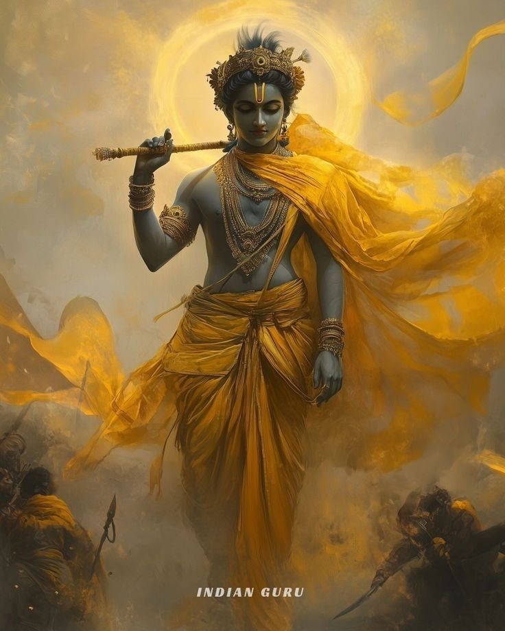 Lord Krishna playing the flute divinely