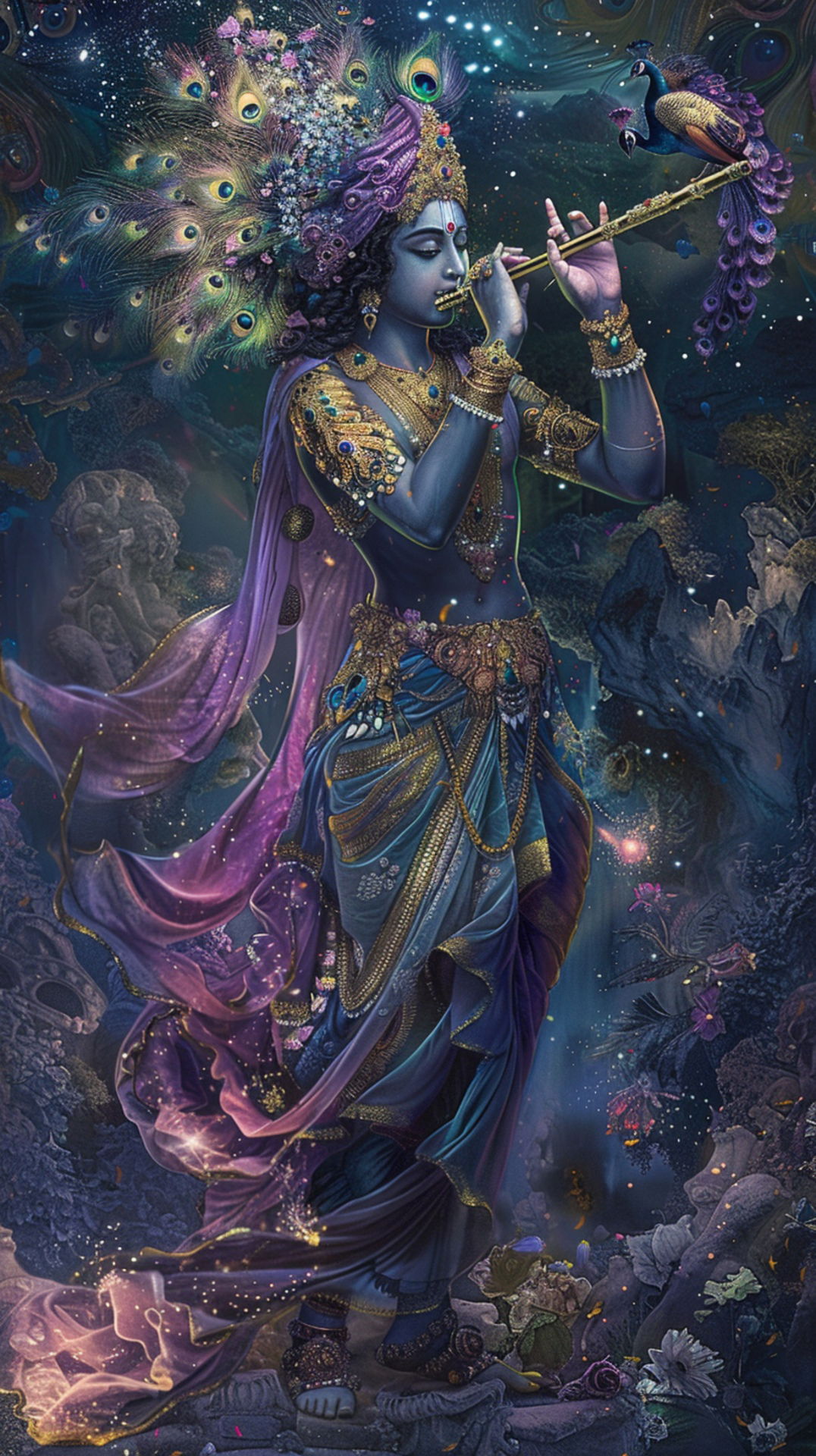 Lord Krishna playing a flute, divine art