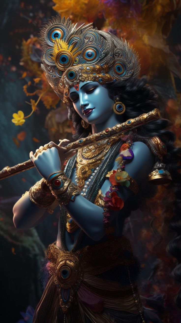 Lord Krishna playing a flute, divine art