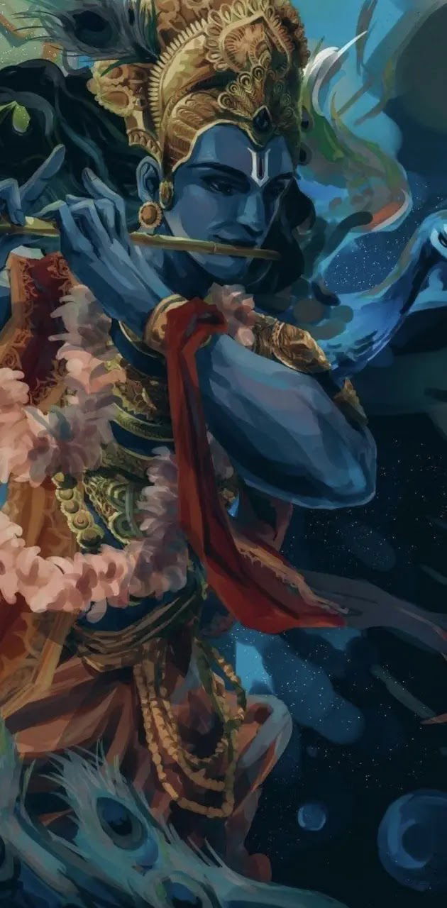 Krishna playing flute divine wallpaper