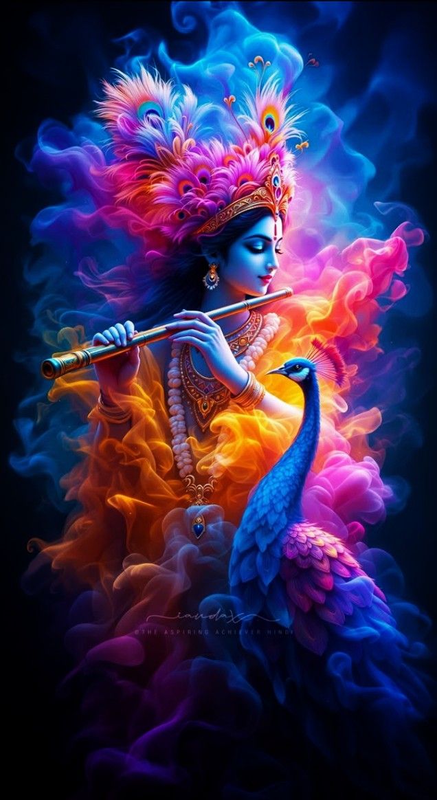 Lord Krishna playing flute vibrant artwork