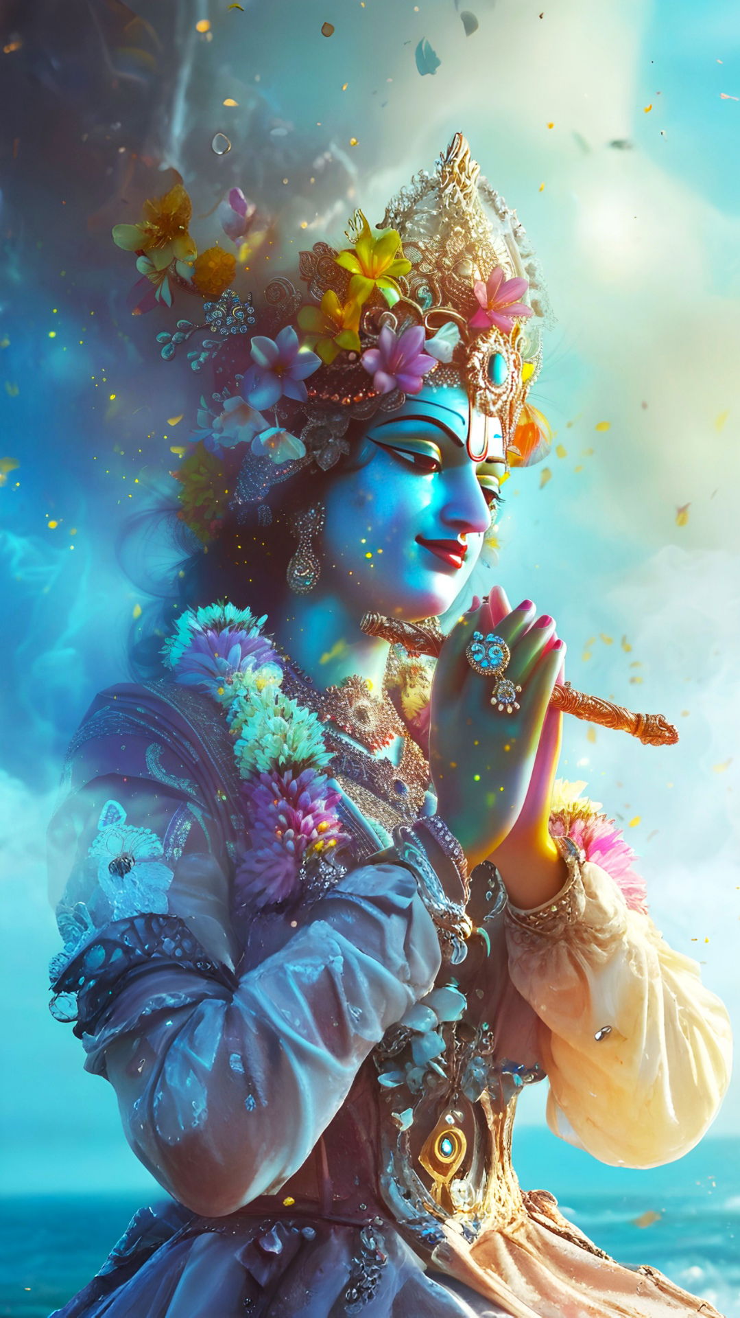 Lord Krishna playing flute, divine portrait