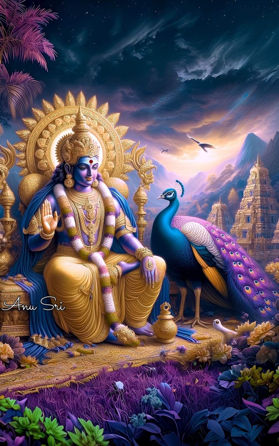 Krishna seated on a lotus throne