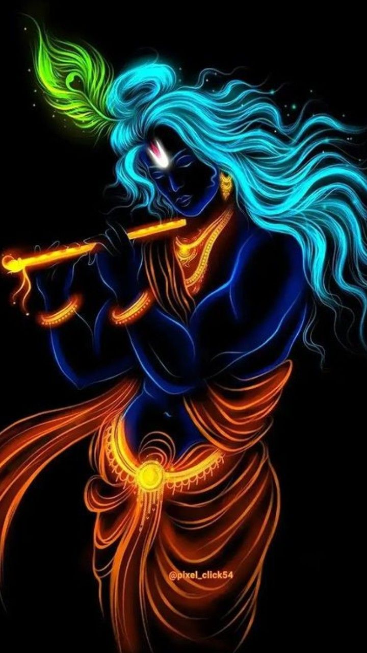Lord Krishna playing the flute digitally.